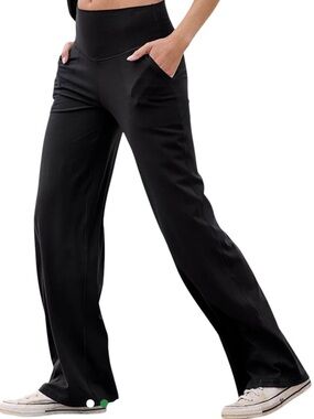 Offline Aerie High-Waist Wide-Leg Black Trouser Easy Pants Pockets Athleisure